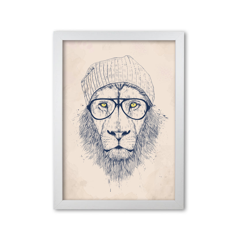 Cool Hipster Lion Animal Art Print by Balaz Solti White Grain