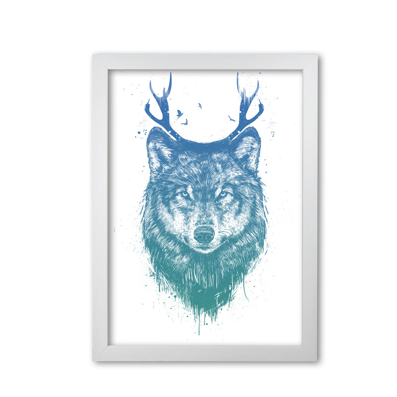 Deer Wolf Animal Art Print by Balaz Solti White Grain