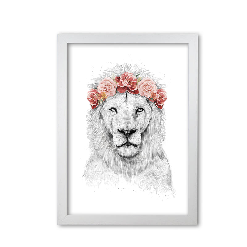 Festival Floral Lion Animal Art Print by Balaz Solti White Grain