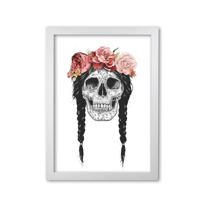Festival Floral Skull Art Print by Balaz Solti White Grain