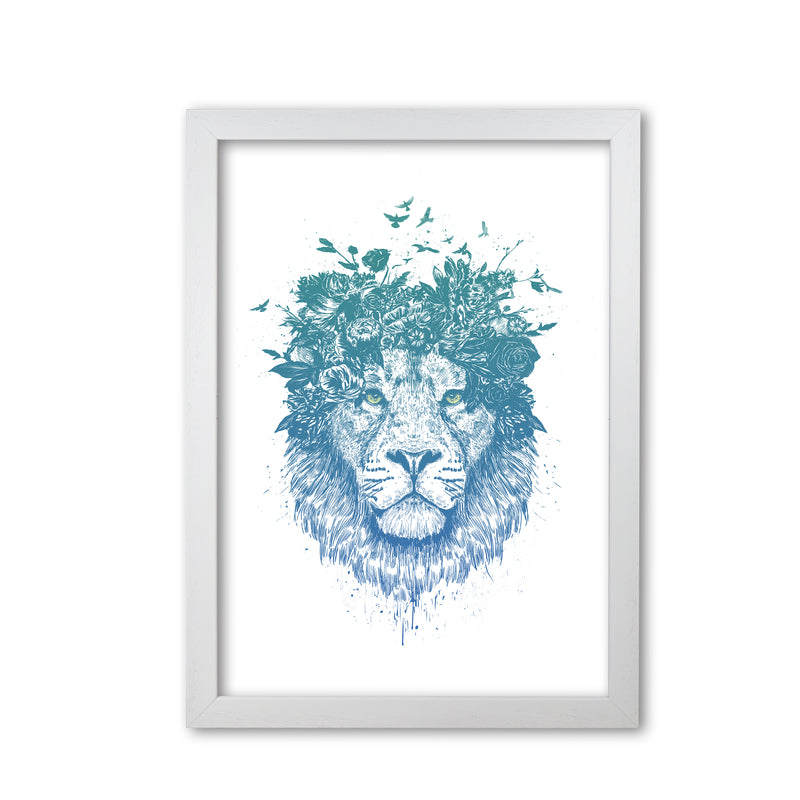 Floral Turquoise Lion Animal Art Print by Balaz Solti White Grain