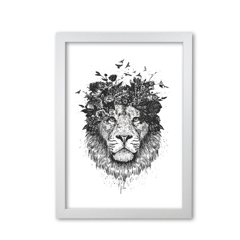 Floral Lion B&W Animal Art Print by Balaz Solti White Grain