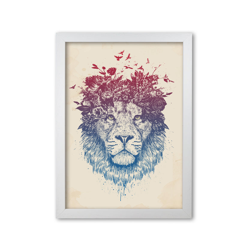 Floral Lion Animal Art Print by Balaz Solti White Grain