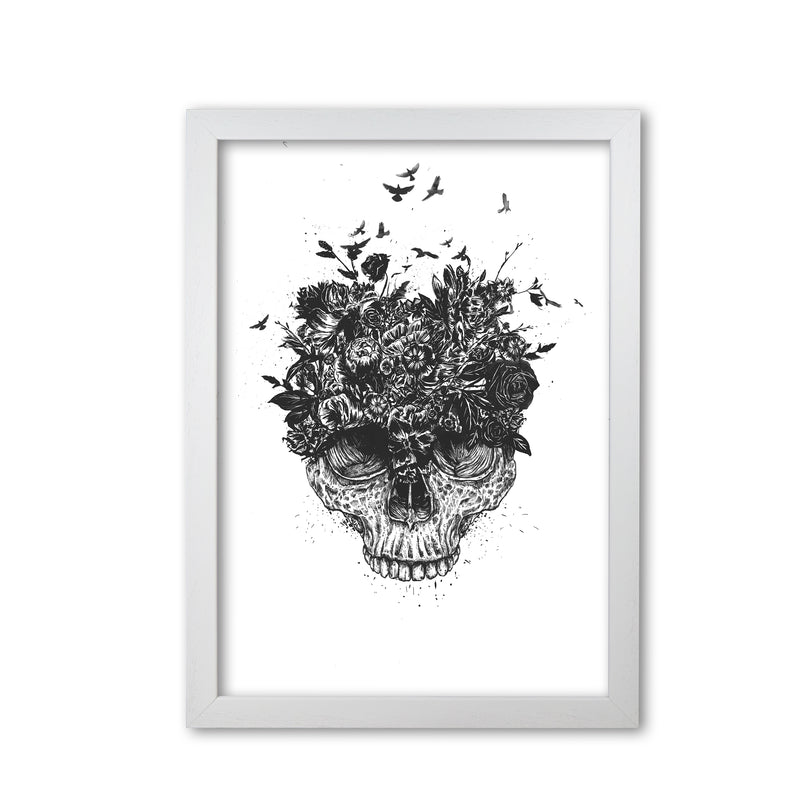 My Head Is A Jungle Skull B&W Art Print by Balaz Solti White Grain