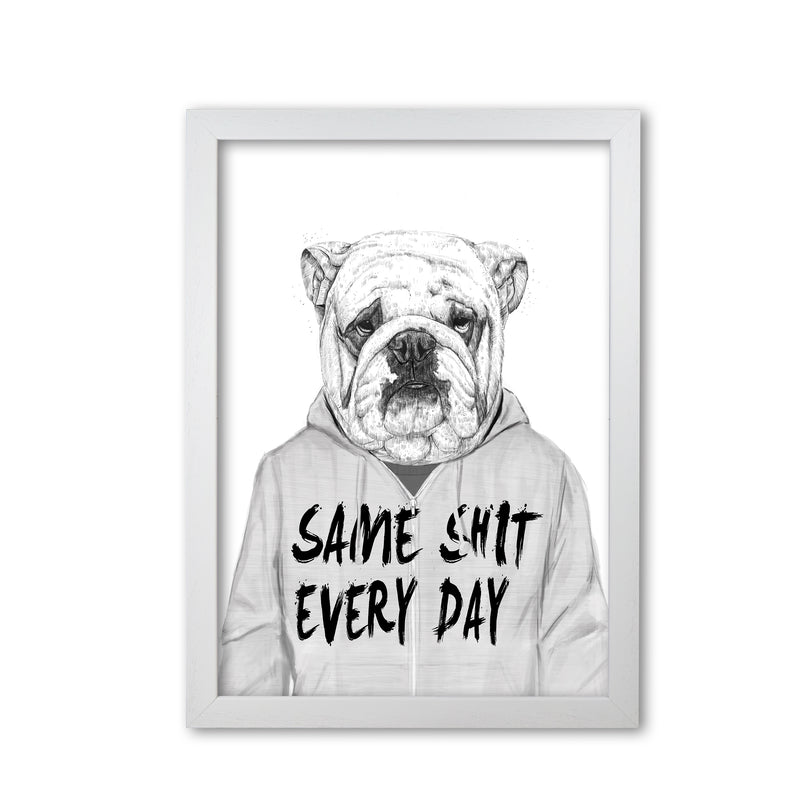Same Sh*t Everyday Bulldog Animal Art Print by Balaz Solti White Grain