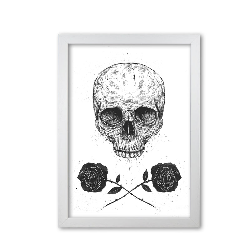 Skull And Roses Gothic Art Print by Balaz Solti White Grain