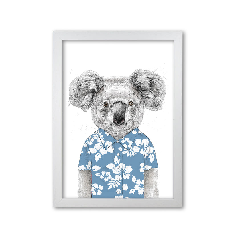 Summer Koala Blue Animal Art Print by Balaz Solti White Grain