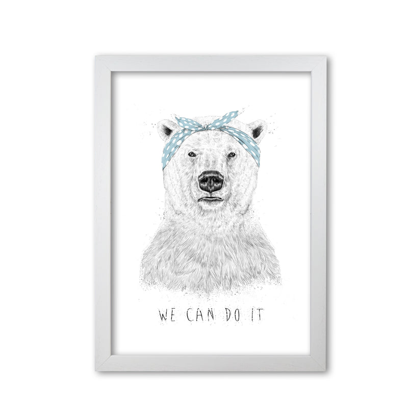 We Can Do It Bear Animal Art Print by Balaz Solti White Grain