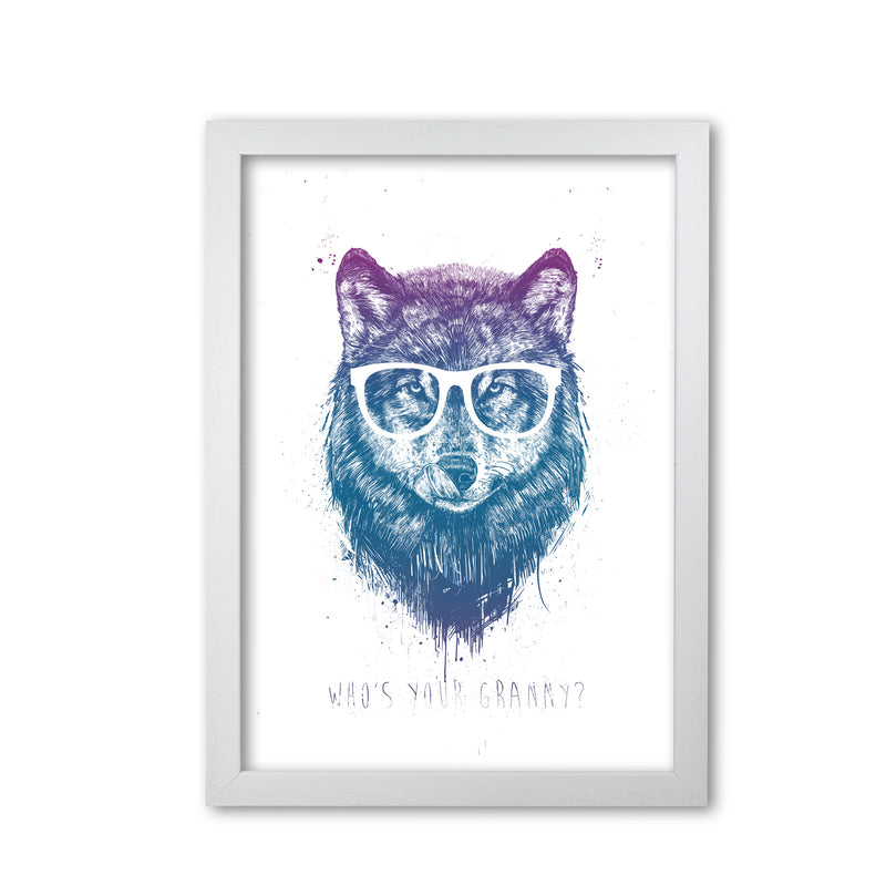 Who's Your Granny? Wolf Colour Animal Art Print by Balaz Solti White Grain