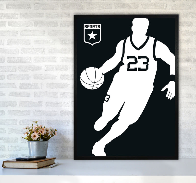 Basketball Black Art Print by Bo Lundberg A1 White Frame