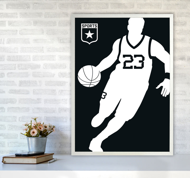 Basketball Black Art Print by Bo Lundberg A1 Oak Frame