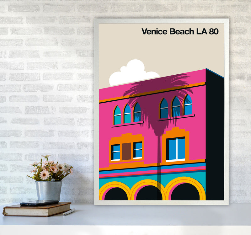 Venice Beach 80 Art Print by Bo Lundberg A1 Oak Frame