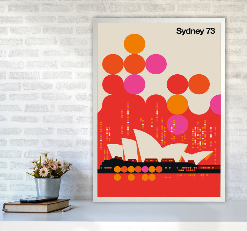 Sydney 73 Red Art Print by Bo Lundberg A1 Oak Frame