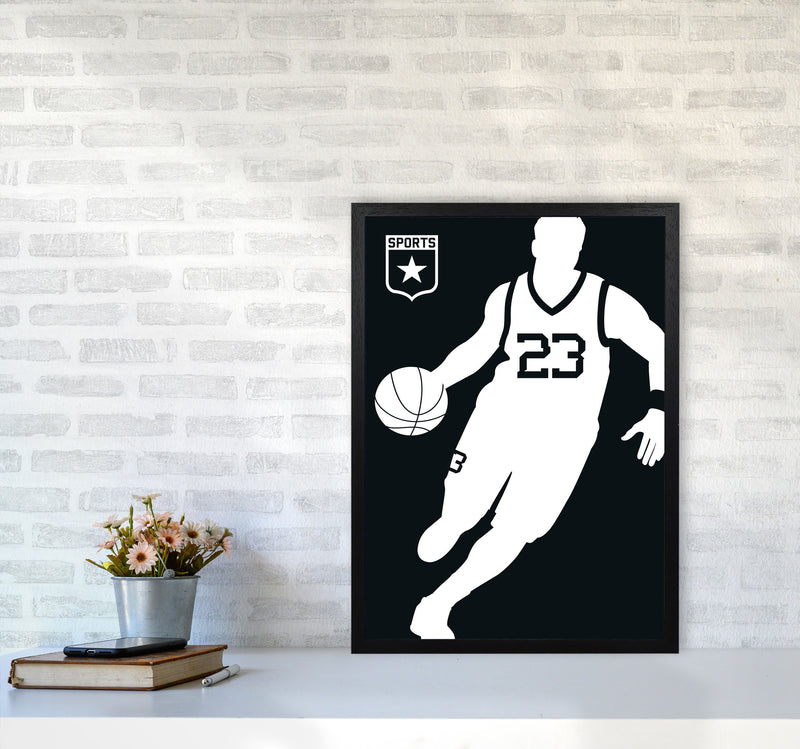 Basketball Black Art Print by Bo Lundberg A2 White Frame