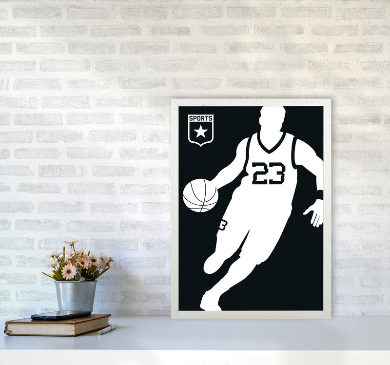 Basketball Black Art Print by Bo Lundberg A2 Oak Frame