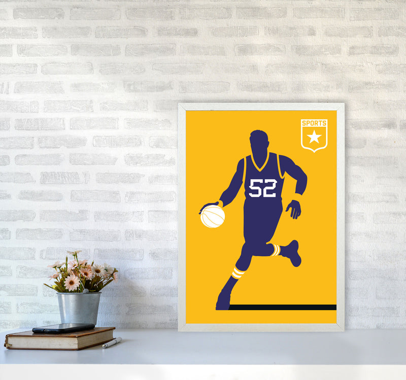 Basketball Yellow Art Print by Bo Lundberg A2 Oak Frame