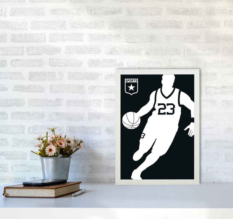 Basketball Black Art Print by Bo Lundberg A3 Oak Frame