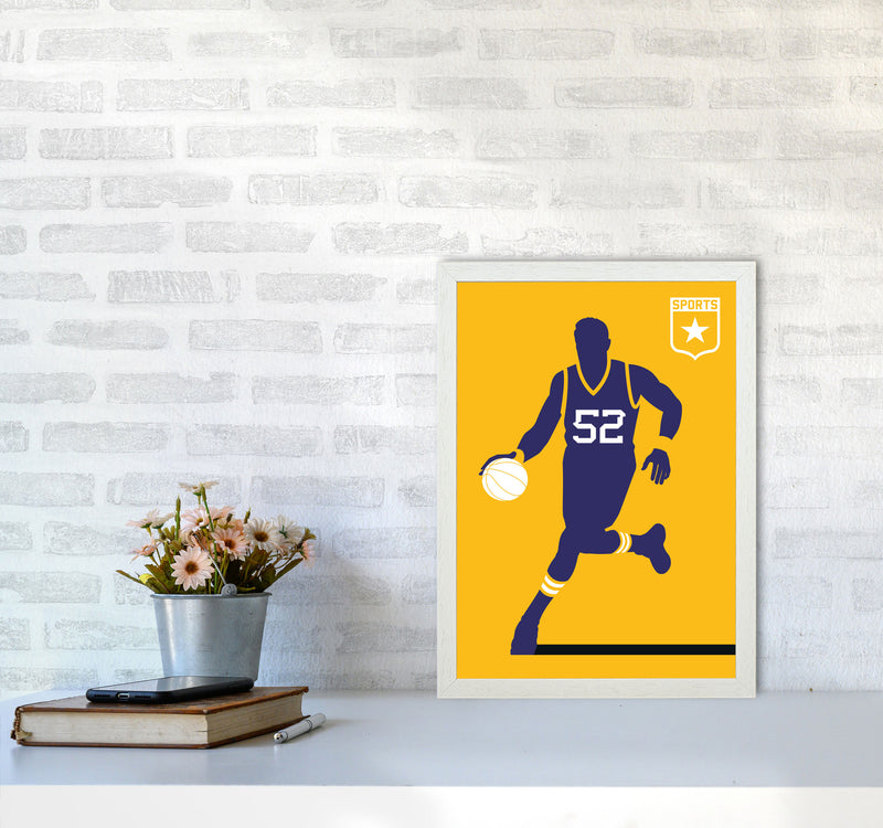 Basketball Yellow Art Print by Bo Lundberg A3 Oak Frame