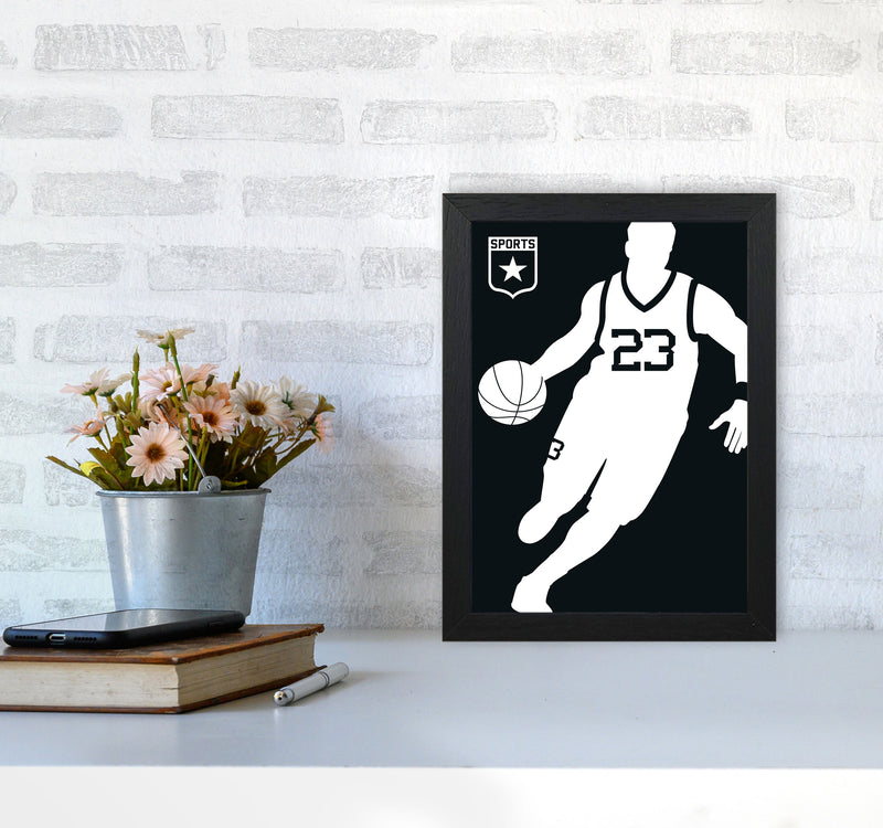 Basketball Black Art Print by Bo Lundberg A4 White Frame