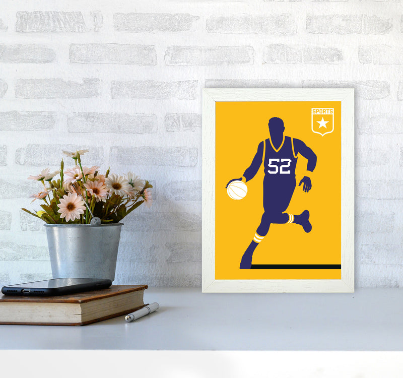 Basketball Yellow Art Print by Bo Lundberg A4 Oak Frame
