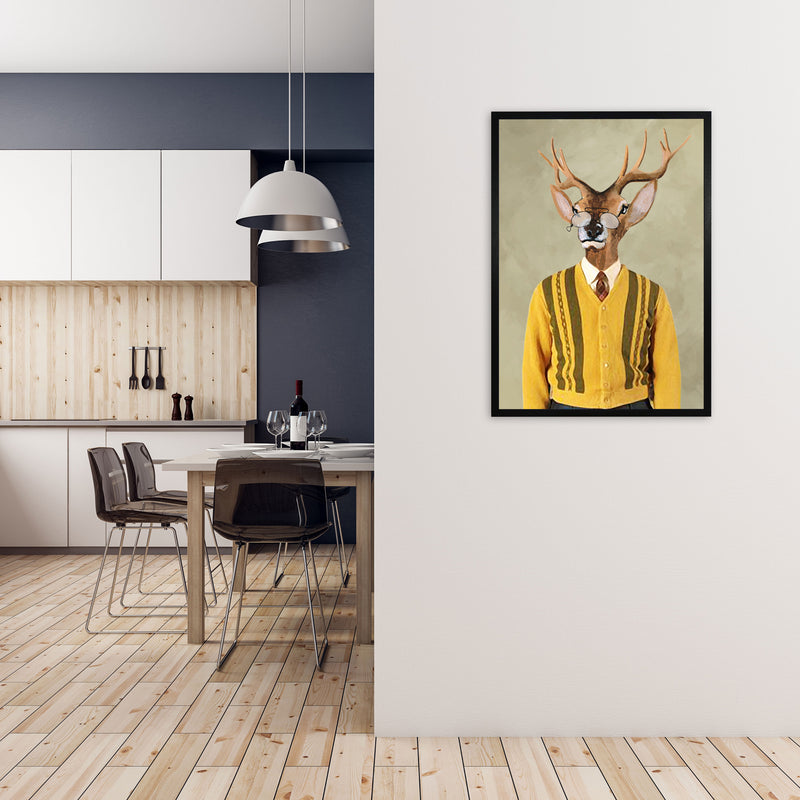 Deer Sixties Man Art Print by Coco Deparis A1 White Frame