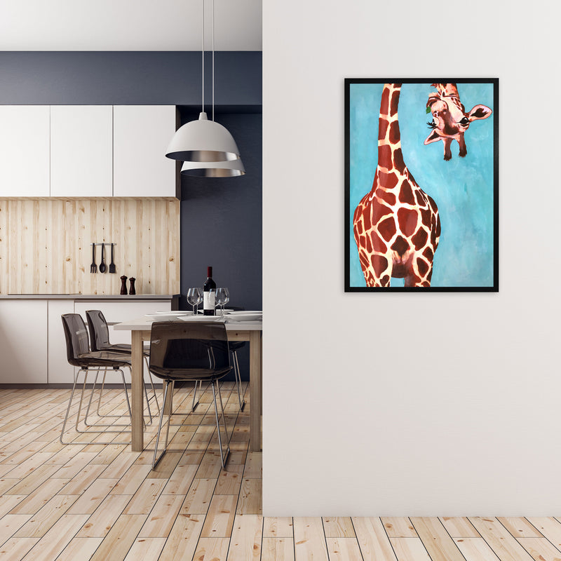 Giraffes With Green Leave Art Print by Coco Deparis A1 White Frame