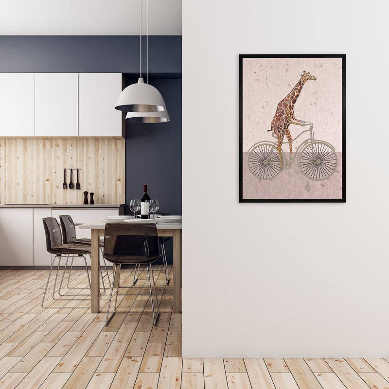 Giraffe On Bicycle Art Print by Coco Deparis A1 White Frame
