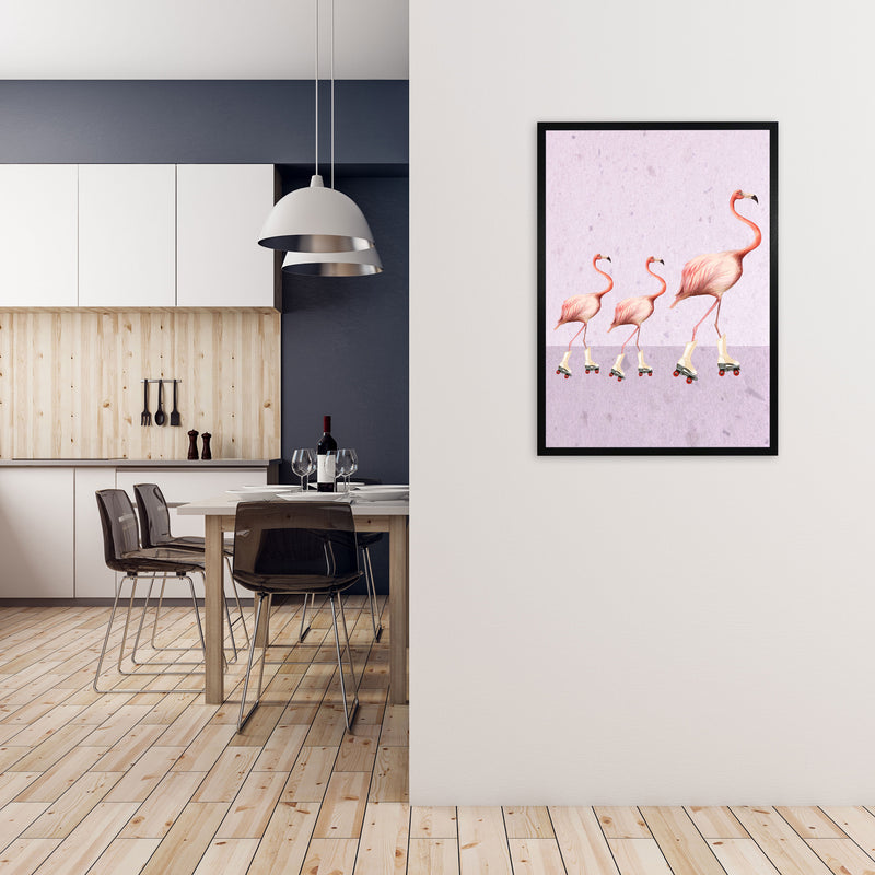 Flamingos Rollerskate Familly Art Print by Coco Deparis A1 White Frame