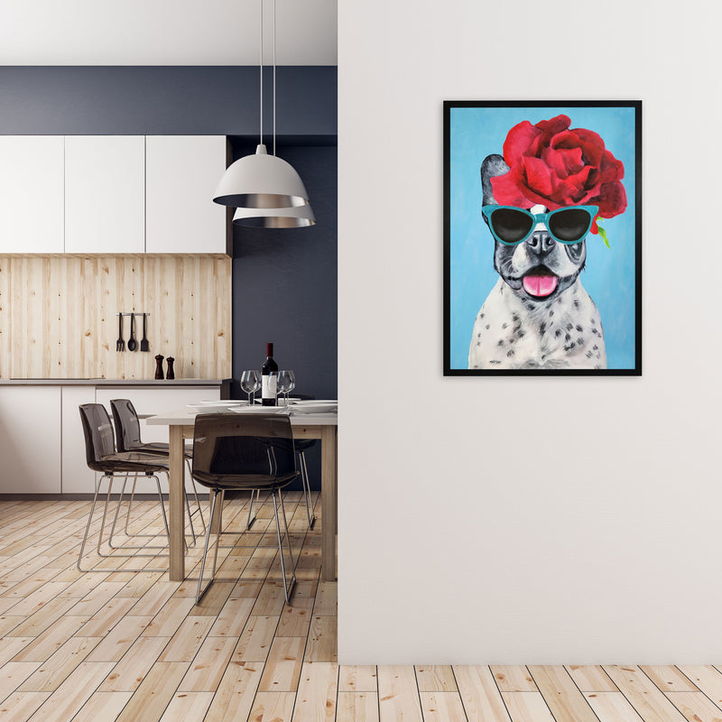 Fashion Bulldog Blue Art Print by Coco Deparis A1 White Frame