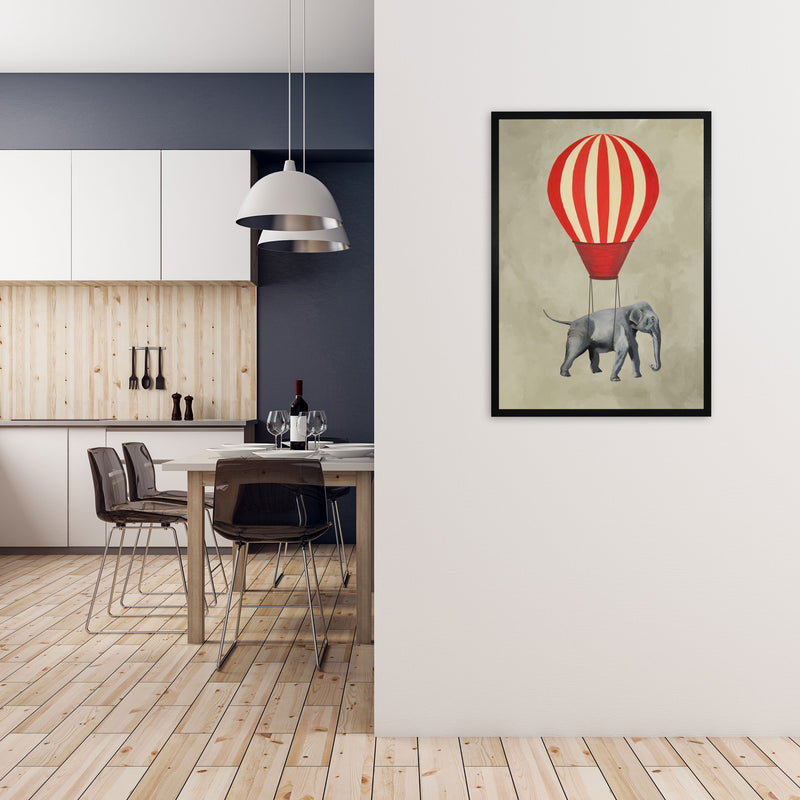 Elephant With Airballoon Art Print by Coco Deparis A1 White Frame