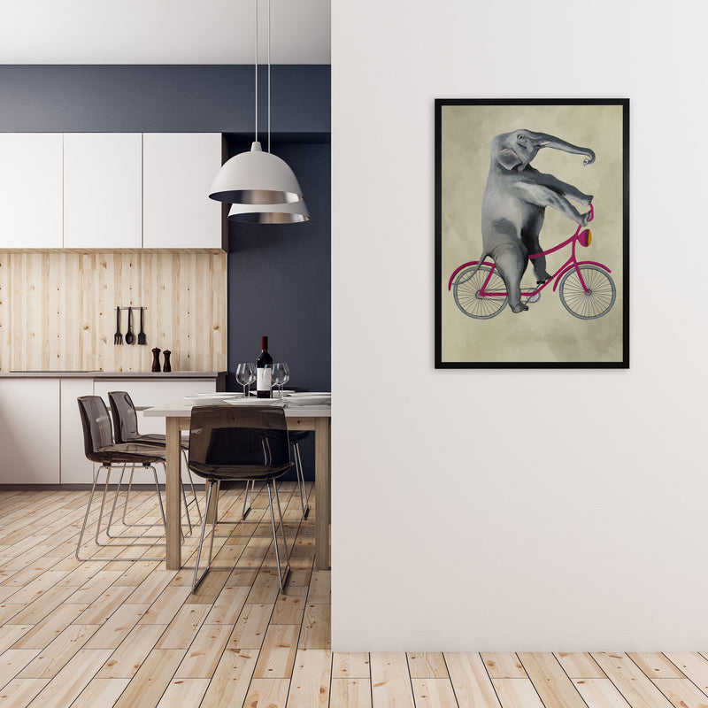 Elephant On Bicycle Art Print by Coco Deparis A1 White Frame