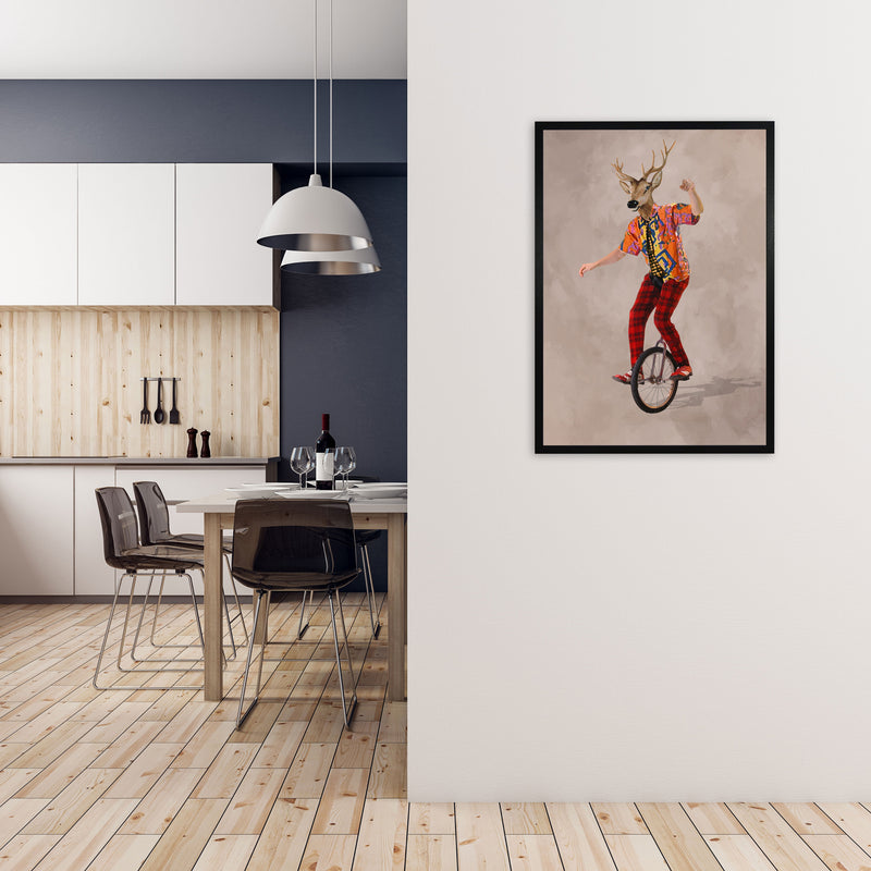 Deer On One Wheel Art Print by Coco Deparis A1 White Frame