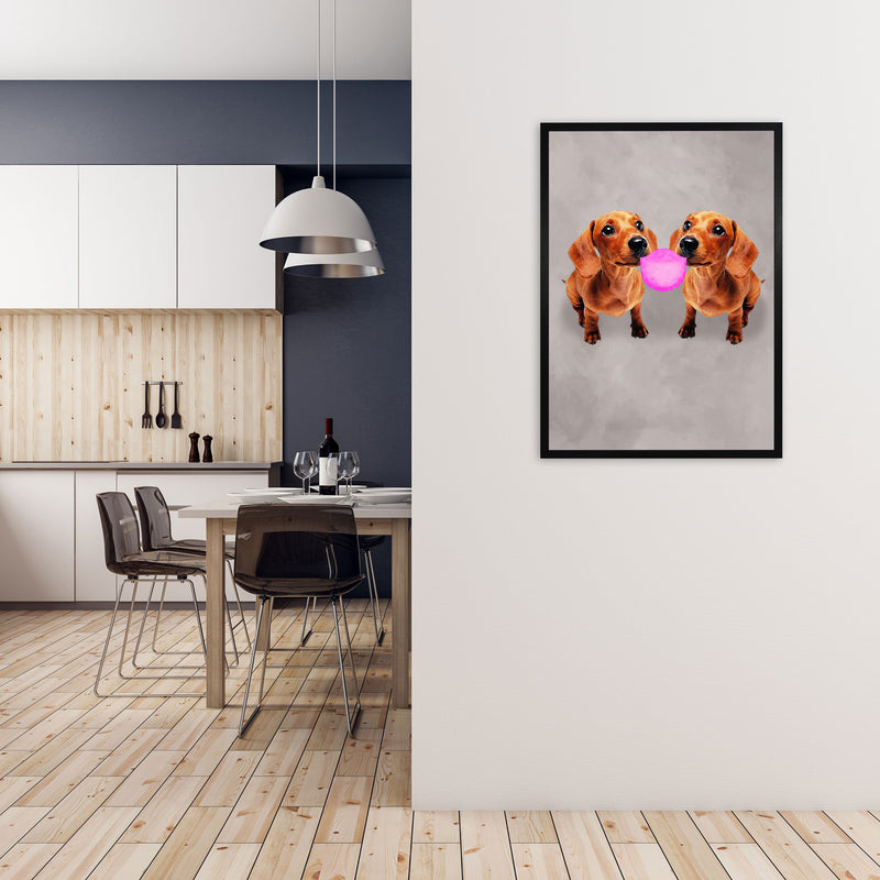 Daschunds With Chewinggum Art Print by Coco Deparis A1 White Frame