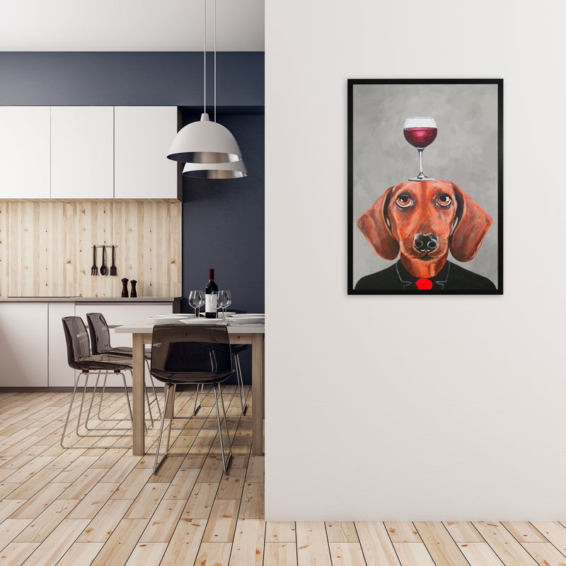 Daschund With Wineglass Art Print by Coco Deparis A1 White Frame