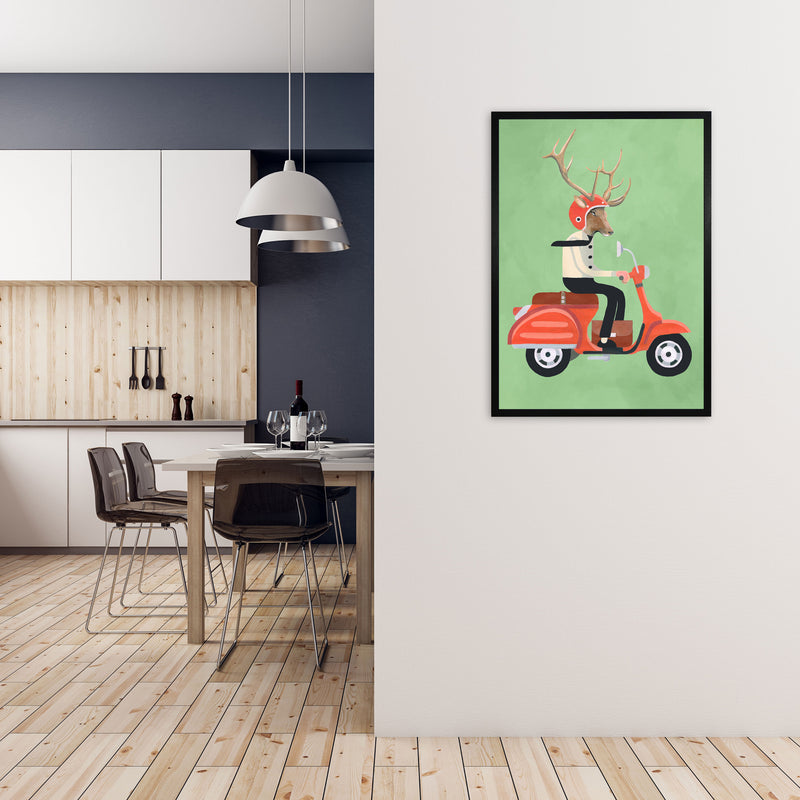 Deer On Scooter Art Print by Coco Deparis A1 White Frame