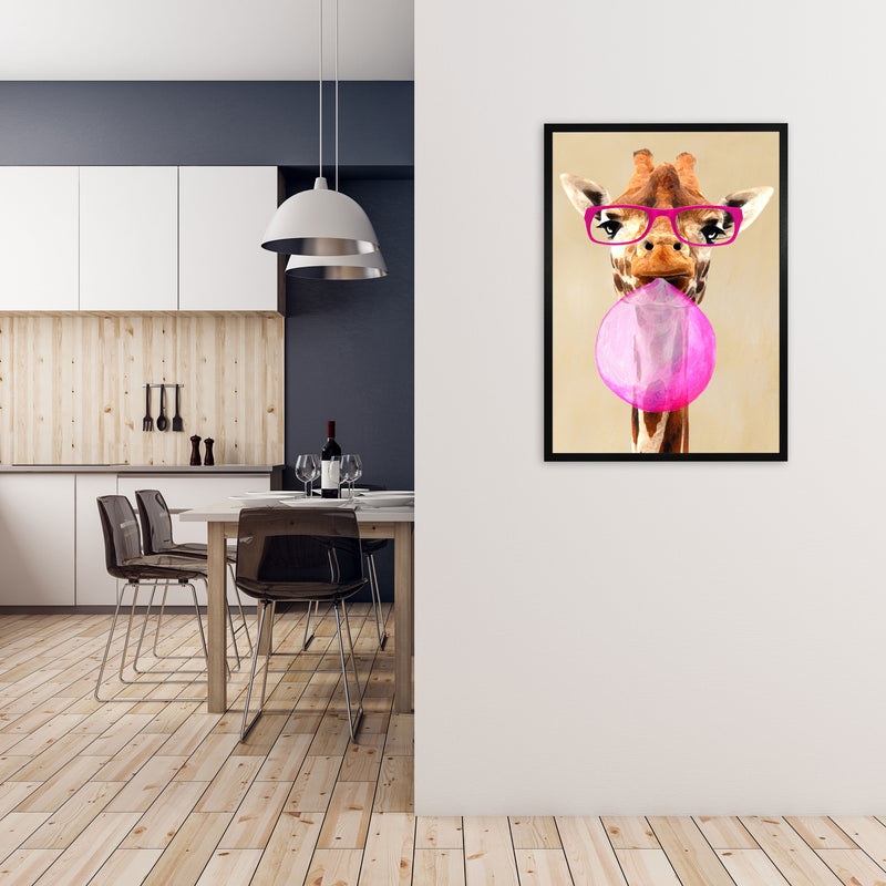 Clever Giraffe With Bubblegum Art Print by Coco Deparis A1 White Frame