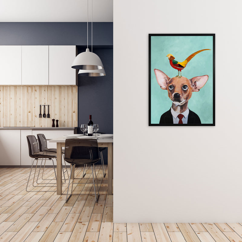 Chihuahua With Bird Art Print by Coco Deparis A1 White Frame