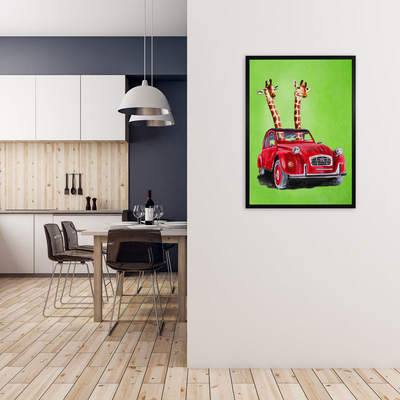 2 Giraffes In Car 2 Art Print by Coco Deparis A1 White Frame