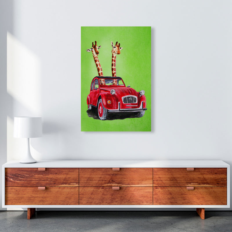 2 Giraffes In Car 2 Art Print by Coco Deparis A1 Canvas