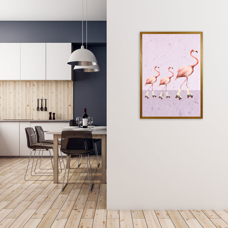 Flamingos Rollerskate Familly Art Print by Coco Deparis A1 Print Only