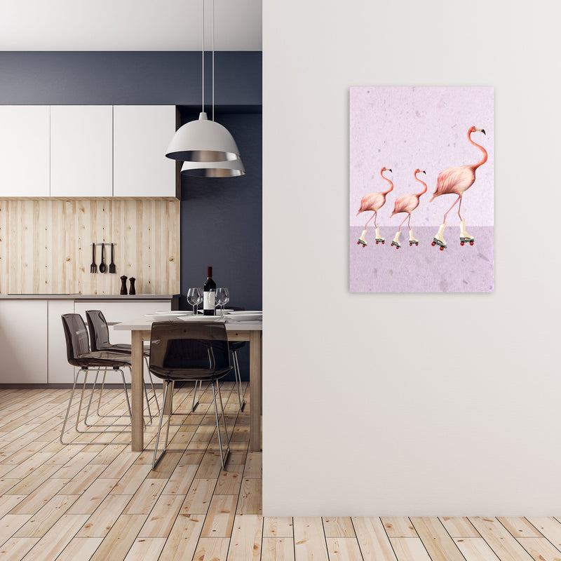 Flamingos Rollerskate Familly Art Print by Coco Deparis A1 Black Frame