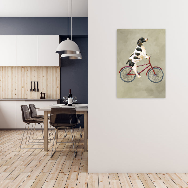 English Springer On Bicycle Art Print by Coco Deparis A1 Black Frame