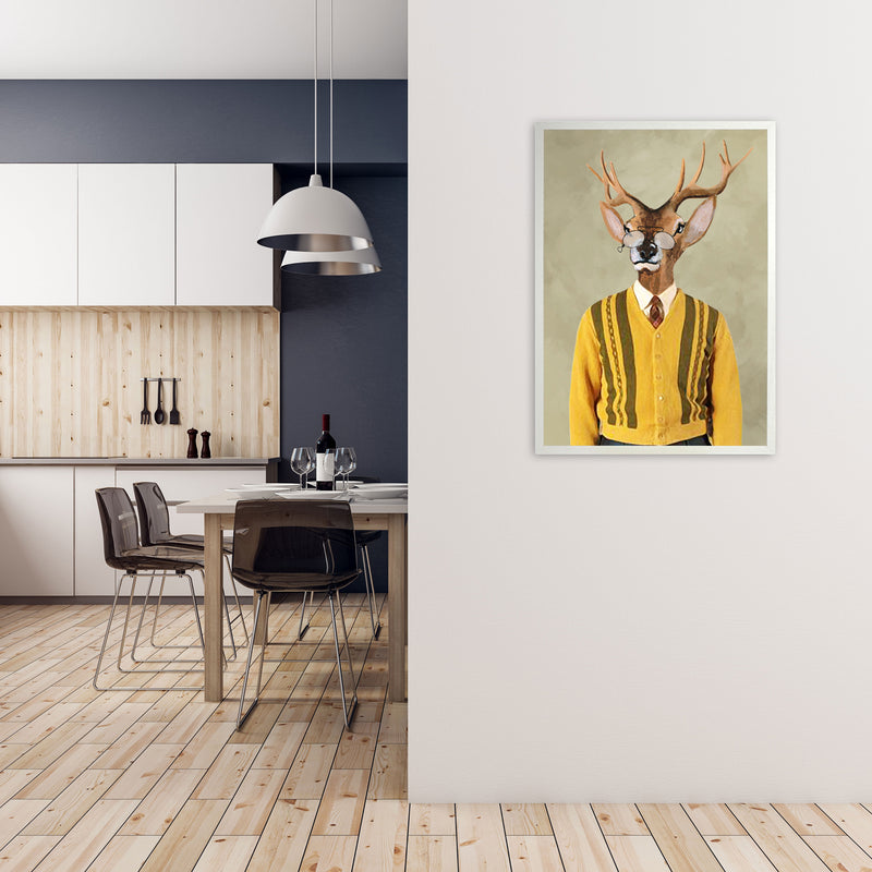 Deer Sixties Man Art Print by Coco Deparis A1 Oak Frame