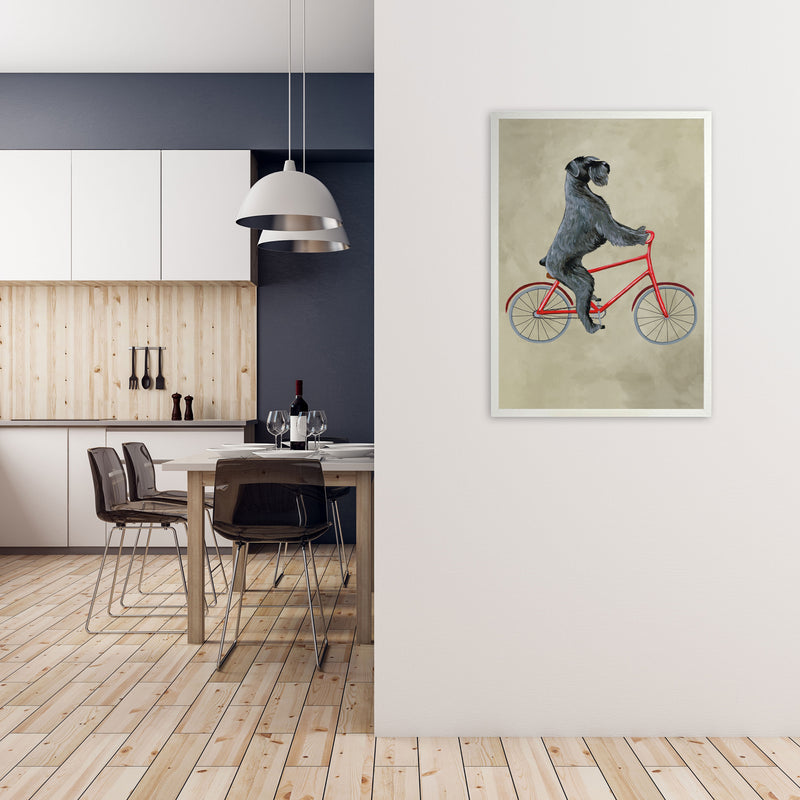 Schnauzer On Bicycle Art Print by Coco Deparis A1 Oak Frame