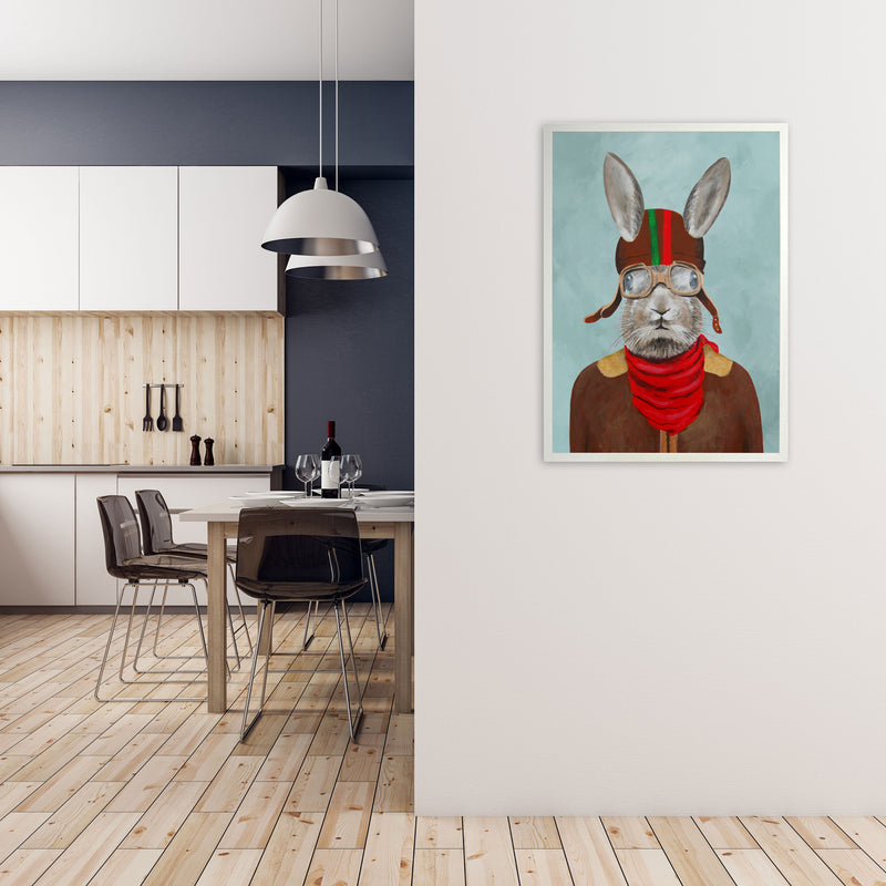 Rabbit With Helmet Art Print by Coco Deparis A1 Oak Frame