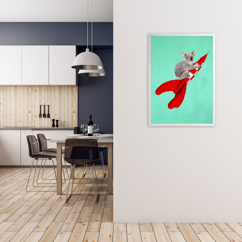 Koala On A Rocket Art Print by Coco Deparis A1 Oak Frame