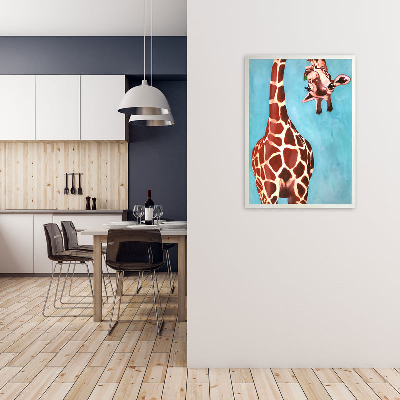Giraffes With Green Leave Art Print by Coco Deparis A1 Oak Frame