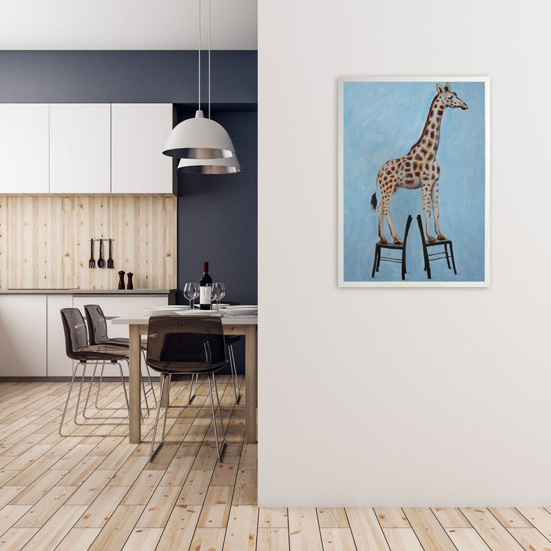 Giraffe On Chairs Art Print by Coco Deparis A1 Oak Frame
