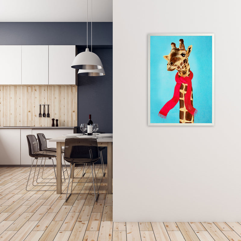 Giraffe In Winter Art Print by Coco Deparis A1 Oak Frame