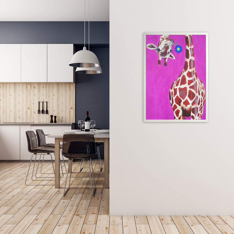 Giraffe With Blue Flower Art Print by Coco Deparis A1 Oak Frame